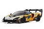 Kyosho Mini-Z McLaren Senna GTR RC car in 60th Anniversary orange and silver livery with black racing wheels and rear wing.