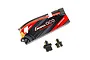 Gens Ace 7.4V 5300mAh hard case LiPo battery with black and red casing, attached wires, and two separate Deans-style connectors on a white background.