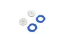 Kyosho slipper plate set containing two metal discs and two blue friction pads on a white background.
