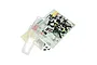 Kyosho 1/10 scale Tomahawk unpainted clear polycarbonate body shell with included decal sheet, black plastic roll cage parts, and small hardware components.