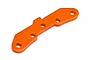 An orange anodized aluminium rear suspension arm pin brace for HPI Trophy RC models, shown against a white background.