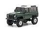 Kyosho Mini-Z Land Rover Defender 90 RC rock crawler in Coniston Green with a white roof, studio shot on a white background.