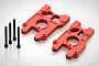 Two red anodized aluminium centre differential mount brackets for Rovan Losi 5IVE-T with four black steel socket head screws.