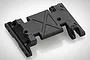 A black plastic RGT chassis mount spare part shown from a high-angle perspective on a white background.