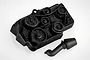 A black plastic RGT scale engine front motor cover and separate intake pipe accessory on a white background.