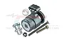 GPM Racing grey aluminium 15T servo horn with integrated servo saver assembly and included hardware components.