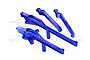 A set of four blue anodized aluminium chassis braces from GPM Racing, displayed against a white background with a faint watermark.