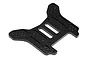 Black anodized aluminium rear shock tower for HPI Trophy Buggy RC car, featuring multiple mounting holes and machined cutouts.