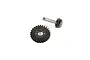Axial steel overdrive gear set including a ring gear and a pinion gear on a white background.