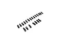 A set of twenty black plastic RC rod ends arranged in a loose pattern on a white background.
