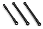 Three black plastic RC steering links arranged diagonally on a white background.