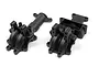 Two black plastic RC car bulkheads shown from different angles on a white background.