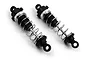 Two BlackZon front adjustable RC shock absorbers with black bodies and silver springs on a white background.