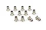 A set of twelve silver-colored metal pivot balls for RC suspension, arranged on a white background.