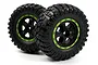BlackZon 1.9" Desert Tyres on Black/Green Spoked Rims - Glued Wheels 2Pcs 540183