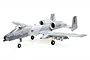 E-Flite A-10 Thunderbolt II 1.2m RC plane in grey camouflage with shark mouth nose art, sitting on a white background.