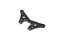 TLR carbon fibre rear laydown shock tower for RC cars, featuring a woven pattern and multiple mounting holes.