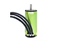 A lime green Castle Creations sensored brushless motor with black wires attached, shown against a white background.