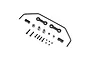 Losi rear sway bar set including a metal sway bar, plastic links, metal collars, screws, and ball studs on a white background.