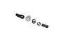 Losi 23T Servo Saver Set components laid out on a white background, including a black plastic arm, metal insert, spring, nut, and threaded post.