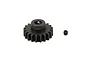 A black 20-tooth pinion gear with a set screw, isolated on a white background.