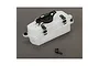 A translucent white plastic fuel tank for an RC vehicle, featuring a black cap assembly, fuel lines, and a separate black plastic fuel fitting.