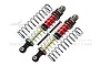 Two GPM Racing red and black adjustable aluminium RC shock absorbers with extra springs and mounting hardware on a white background.