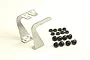 A pair of silver metal swan neck wing mounts for an RC car, accompanied by a set of black screws and nuts on a white background.