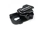 A black anodized aluminium gearbox case for RC cars by Yeah Racing, featuring silver chamfered edges and the brand logo on top.