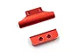 Two red anodized aluminium RC car bumper components shown against a white background.