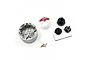Yeah Racing gunmetal aluminium transmitter steering wheel set including a wheel, brake disc, adapters, screws, and an Allen key.