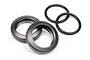 Two gunmetal grey aluminium shock spring adjuster nuts and two black rubber O-rings for HPI Baja RC cars.