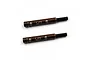 Two Yeah Racing spring steel wheel axles for RC cars, featuring a dark brown finish and engraved YR logo, isolated on a white background.