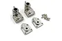 A set of Yeah Racing gunmetal aluminium rear hubs and plates with mounting screws on a white background.