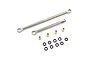 Yeah Racing gunmetal aluminium steering links set including two metal rods, four brass bushings, and eight black rubber O-rings on a white background.