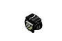 A black RC 2-speed central transmission unit with a metal output shaft and mounting bracket on a white background.