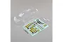 Clear unpainted polycarbonate body shell for TLR 22T 4.0 RC stadium truck, including a decal sheet, rear wing, and small hardware.