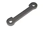 A gunmetal grey metal suspension arm pin brace for HPI Baja RC vehicles, featuring a flat bar design with two circular mounting holes.