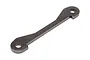 A gunmetal grey HPI Racing rear lower suspension arm pin brace for HPI Baja RC vehicles, shown against a white background.