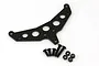 A Kyosho carbon fibre rear shock stay with included black screws and nylon lock nuts on a white background.