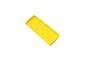 A bright yellow Kyosho RC car wing viewed from above against a white background.
