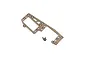 Kyosho gunmetal aluminium electronics mount with included mounting screws on a white background.