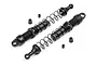 Two black HPI Racing RC rear sport shock absorbers with springs and small mounting bushings on a white background.
