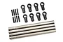 HPI Racing gunmetal aluminium lower links set including four metal rods, eight plastic rod ends, and eight threaded grub screws.