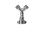 A chrome-plated metal Y-shaped airbrush hose adapter with a threaded base and two threaded outlets.
