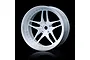 A single white 5-spoke RC car rim with a deep dish design, isolated against a black background.