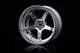A single flat silver MST 1.9 inch GT off-set RC wheel rim featuring a five-spoke design against a black background.