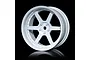 A single white 6-spoke RC car rim with a deep dish design, shown against a black background.