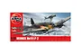 Airfix 1/72 scale Heinkel He111 P-2 model kit box art showing a damaged bomber flying over snowy mountains.