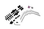 HPI Savage front and rear sway bar set including metal sway bars, plastic parts tree, screws, and purple anodized hardware on a white background.